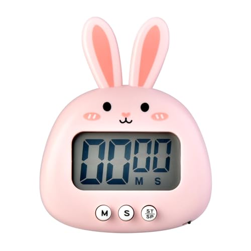 Jenngaoo Digitaler Küchentimer mit Niedlichem Hasen-Design, Magnetischer Rückseite, Einfache Bedienung, Großer Bildschirm, Batteriebetrieben für Familie Schule Büro (Rosa) von Jenngaoo