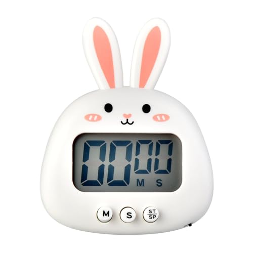Jenngaoo Digitaler Küchentimer mit Niedlichem Hasen-Design, Magnetischer Rückseite, Einfache Bedienung, Großer Bildschirm, Batteriebetrieben für Familie Schule Büro (Weiß) von Jenngaoo