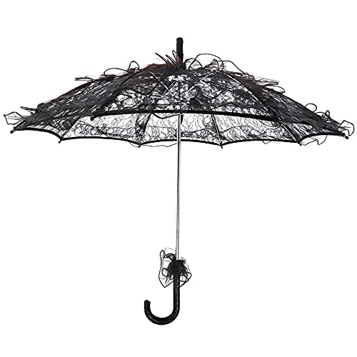 Jenngaoo Hochzeit Braut Regenschirm, 55 cm Farbe Spitze Regenschirm Elegant Retro Braut Brautjungfer Blumenmädchen Fotografie Requisiten Bühnenauftritt(Schwarz) von Jenngaoo