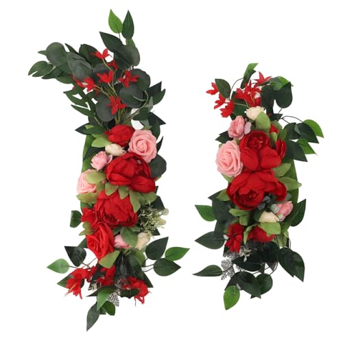 Jenngaoo Hochzeitsbogen Dekoration mit Kunstblumen, Multifunktionale Florale Dekoration für Hochzeitsbögen Türen Wände Tische Stühle, Kunstblumen-Girlande mit Band zum Befestigen, (Rot) von Jenngaoo
