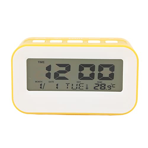 Jenngaoo LCD Kinder Wecker mit Hintergrundbeleuchtung, Musikwecker, Countdown-Timer, Geburtstagserinnerung, Temperaturdisplay, Digitale Uhr mit großen Zahlen, 5-Minuten-Snooze, 7 M (Gelb) von Jenngaoo