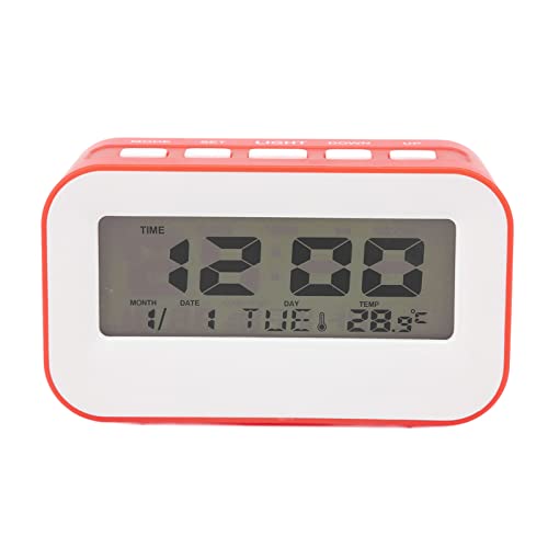 Jenngaoo LCD Kinder Wecker mit Hintergrundbeleuchtung, Musikwecker, Countdown-Timer, Geburtstagserinnerung, Temperaturdisplay, Digitale Uhr mit großen Zahlen, 5-Minuten-Snooze, 7 M (Rot) von Jenngaoo