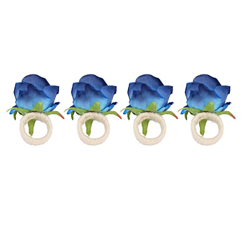Jenngaoo Serviettenring mit Rosen-Design, Wiederverwendbare dekorative Serviettenhalter aus Plastik für Tischdekoration Hochzeit Weihnachten Geburtstag (4er Set) (Blue) von Jenngaoo