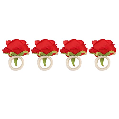 Jenngaoo Serviettenring mit Rosen-Design, Wiederverwendbare dekorative Serviettenhalter aus Plastik für Tischdekoration Hochzeit Weihnachten Geburtstag (4er Set) (Red) von Jenngaoo