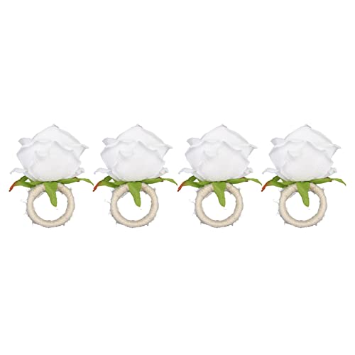 Jenngaoo Serviettenring mit Rosen-Design, Wiederverwendbare dekorative Serviettenhalter aus Plastik für Tischdekoration Hochzeit Weihnachten Geburtstag (4er Set) (White) von Jenngaoo