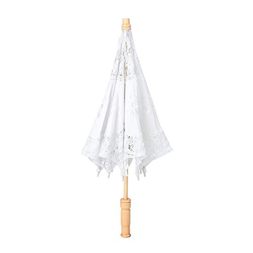 Jenngaoo Spitzenschirm, handgemachte Blumenstickerei Hochzeit Brautschirm, Fotografie Spitze Vintage Sonnenschirm, Weihnachtsfeier Dekoration(L-Weiß) von Jenngaoo