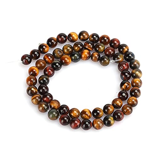 62 Stück 6 mm Tricolor Tigerauge Perlen, Natürliche Edelstein Runde Lose Perlen für DIY Halskette Armband Schmuckherstellung (6mm, 62Pcs/String) von Jenngaoo