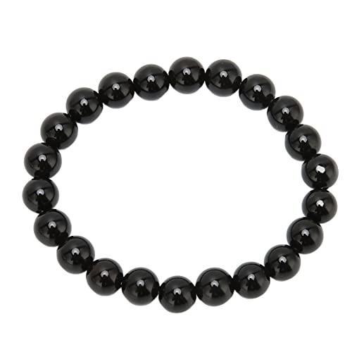 Armband Schwarzer Turmalin, 8mm Schwarzes Achat Perlen Armband, Dehnbares Schwarzes Achat Armband, Chakra Edelsteine Kugelarmband für Frauen, Männer, Mädchen von Jenngaoo