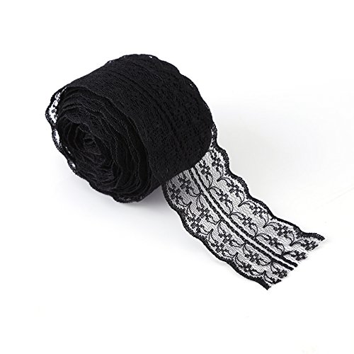 Jenngaoo Spitzenband, 10M/ Rolle 4.5cm Breite Floral Lace Trim Elastische Spitze für Braut Hochzeit Dekoration Weihnachten Paket DIY Nähen(Schwarz) von Jenngaoo