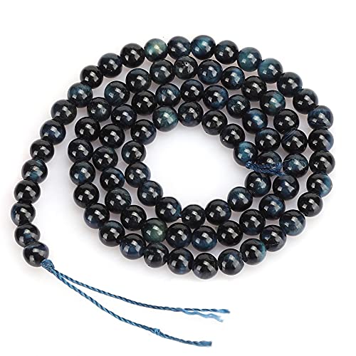 Tigerauge Perlen, Naturstein Runde Lose Perle für DIY Halskette Armband Schmuckherstellung, Blau Schwarz (4mm, 92Pcs/String) von Jenngaoo