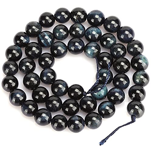 Jenngaoo Tigerauge Perlen Naturstein Runde Lose Perle für DIY Halskette Armband Schmuckherstellung, Blau Schwarz (8mm, 48Pcs/String) von Jenngaoo