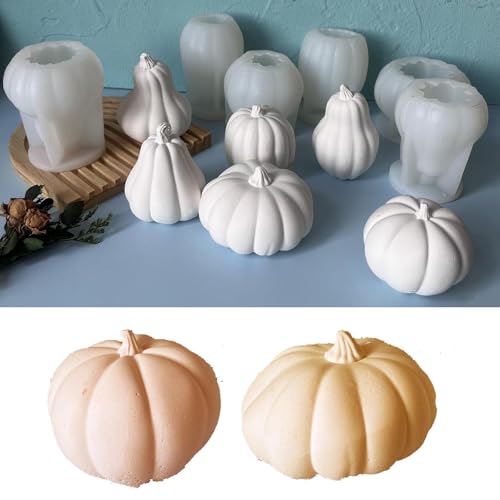 2 Stück Kürbis Silikonformen, Gießform Herbst Detaillierte Halloween & Herbst-Dekoformen für Kürbiskerzen, Gips, Harz und DIY Formen für festliche Herbstdekoration (A) von Jennytim