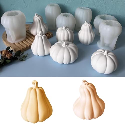 2 Stück Kürbis Silikonformen, Gießform Herbst Detaillierte Halloween & Herbst-Dekoformen für Kürbiskerzen, Gips, Harz und DIY Formen für festliche Herbstdekoration (B) von Jennytim