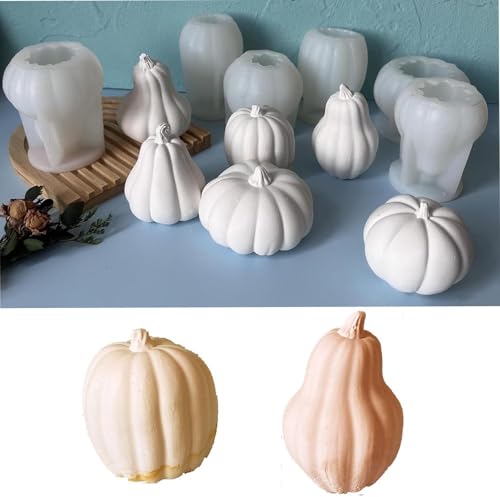 2 Stück Kürbis Silikonformen, Gießform Herbst Detaillierte Halloween & Herbst-Dekoformen für Kürbiskerzen, Gips, Harz und DIY Formen für festliche Herbstdekoration (C) von Jennytim