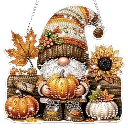 Jennytim Diamond Painting Fensterbilder Halloween, 5D Diamond Painting Geist Fensterbilder Beidseitig für Erwachsene Kinder, Bastelset Kreativ Set, Hängend Ornament Kranz (Halloween, Autumn, Gnome) von Jennytim