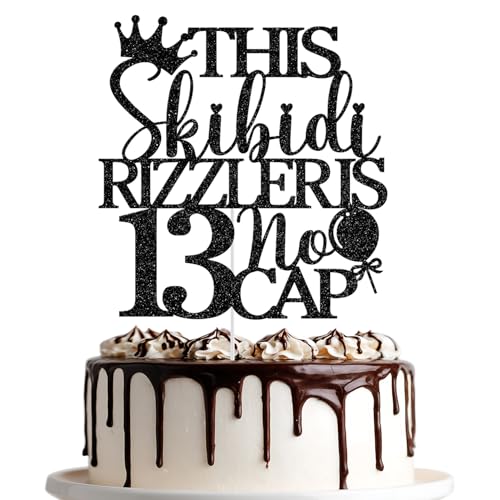 Dieser Skibidi Rizzler ist 13 ohne Kappe, Tortenaufsatz "Happy 13th Birthday", Party-Dekoration, schwarzer Glitzer Dieser Skibidi Rizzler ist 13 ohne Kappe, Tortenaufsatz "Happy 13th Birthday", Party-Dekoration, schwarzer Glitzer von Jenrtvis
