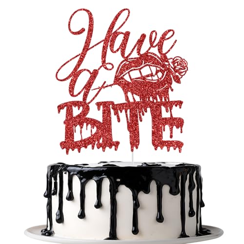 Have a Bite Cake Topper, Vampir Themed Birthday Cake Decorations, Halloween Horror Zombie Vampire Birthday Party Decorations, Red Glitter von Jenrtvis