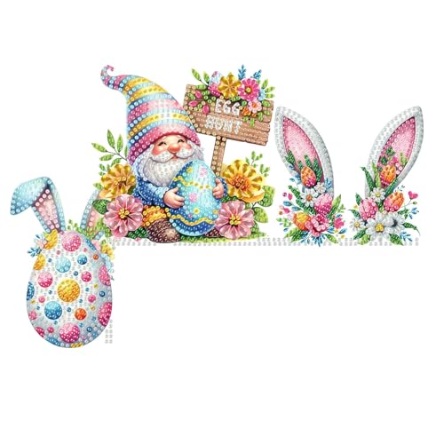 Diamond Painting Frühling Wichtel, Ostern Türdeko Diamond Painting Aufsteller, Haustür Türecke Diamond Painting Ostern Bilder, Diamant Malerei Basteln Ostern Kinder für Ostern Deko und Geschenk (B) von Jenshhch