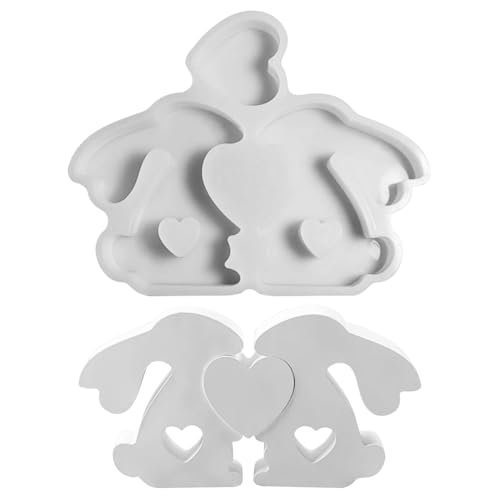 Jenshhch 3D Osterhase Silikonform Herz Kaninchen Gießform Für Bastelarbeiten Kerzenherstellung Osterdekoration DIY Handwerk Geschenk von Jenshhch