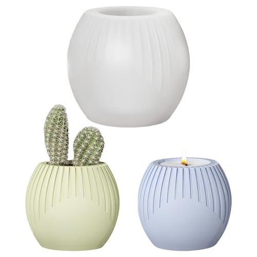 Jenshhch Silikonformen Gießformen 2 Stück Kerzenhalter Vase Rund Gipsformen Beton Wiederverwendbar Für DIY Kerzen Dekoration von Jenshhch