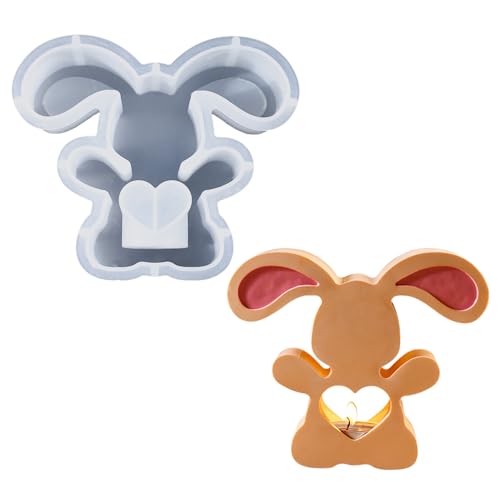 Jenshhch Silikonformen Gießformen Ostern Hase Kerzenhalter Teelichthalter Silikon Für Basteln Kerzenherstellung 2 Größen Hasenmotiv Prägung DIY Bastelprojekte Komplett-Set (A) von Jenshhch