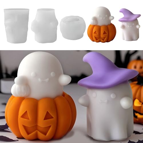 Silikonformen Gießformen Kürbis Geister, 3D Geist Kürbis Silikonform Halloween, Halloween Deko Kürbis Giessformen Silikon Geister Kerzenformen zum Gießen, Gießformen Silikon Halloween für Handwerk (C) von Jenshhch