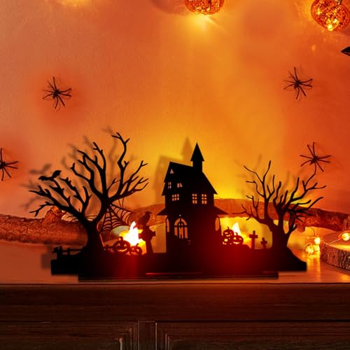 Windlicht Tischdeko Halloween Deko Tisch, Halloween Deko Innen Gruselig Hexe, Spinne, Geist, Holz Halloween Kerzenhalter, Halloween Deko Kinder Geburtstag Party Set für Kerzen (MZ2824) von Jenshhch