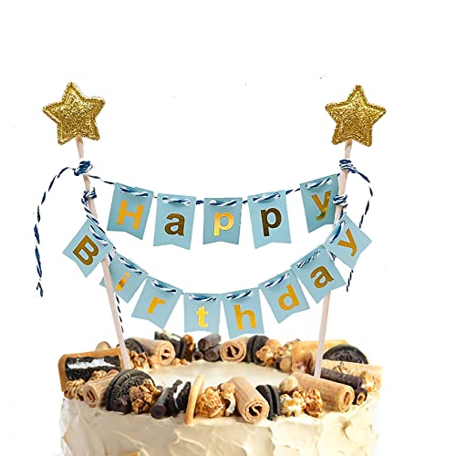 JeoPoom Geburtstag Wimpelkette, Happy Birthday Tortendeko, Birthday Girlande, Torten Dekoration Banner, für Mädchen Junge Kinder(Blau) von JeoPoom
