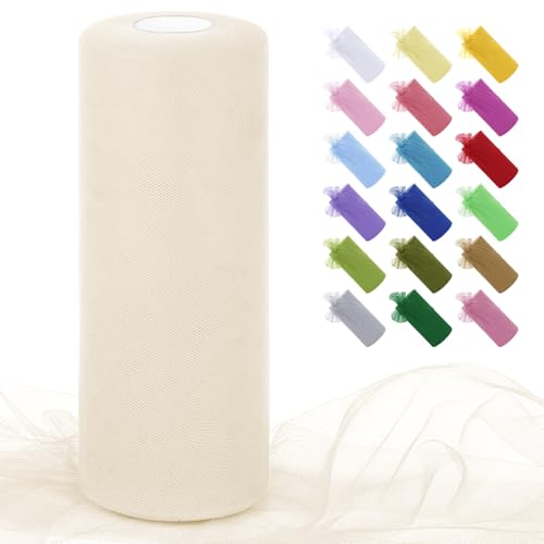 JeogYong Elfenbeinfarbene Tüllstoff-Rollen, 30,5 cm x 91,4 m, Polyester-Netzstoff, Netzstoff, Tüllband für Tutu-Röcke, Geschenkverpackungen, Geburtstag/Party/Hochzeitsdekoration, DIY Handwerk von JeogYong