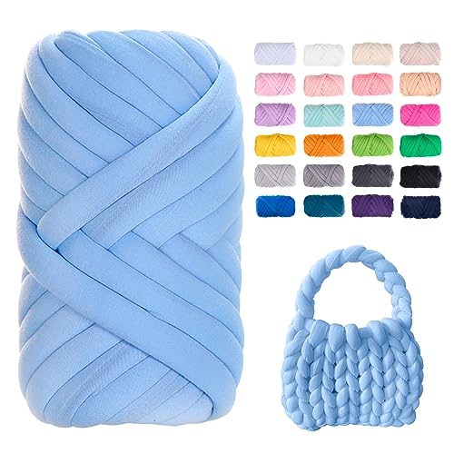 JeogYong Grobes Garn zum Handstricken, 0,2 kg/10 Yards Armstricken sperriges riesiges Schlauchgarn für Taschen, Körbe, Kissen, Haustiernester, DIY Handwerk (Hellblau) von JeogYong
