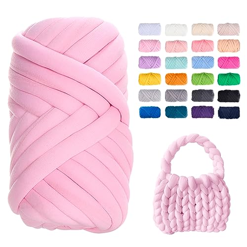 JeogYong Grobes Garn zum Handstricken, 0,2 kg/10 Yards Armstricken sperriges riesiges Schlauchgarn für Taschen, Körbe, Kissen, Haustiernester, DIY Handwerk (Rosa) von JeogYong