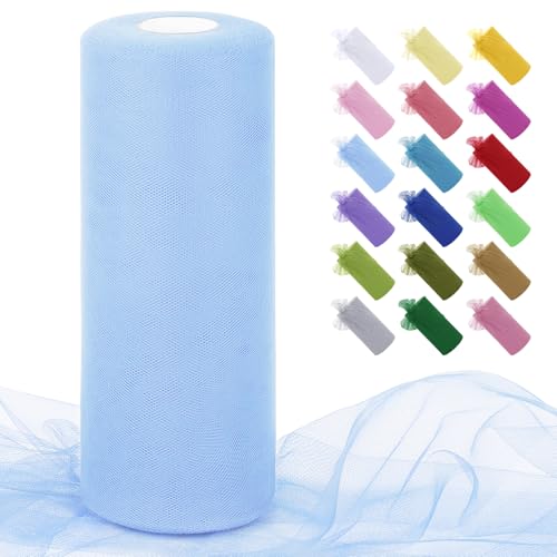 JeogYong Hellblaue Tüllstoffrollen, 30,5 cm x 91,4 m, Polyester-Netzstoff, Netzstoff, Tüllband für Tutu-Röcke, Geschenkverpackungen, Geburtstag/Party/Hochzeitsdekoration, Bastelarbeiten von JeogYong