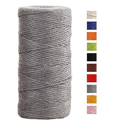 JeogYong Jute-Schnur, 2 mmx100 m, natürliche farbige Jute-Schnur, 3-lagig, Gartenschnur, Küchenschnur, dickes Juteseil für Dekoration, Floristik, DIY, Bündelung, Verpacken von Geschenken (grau) von JeogYong