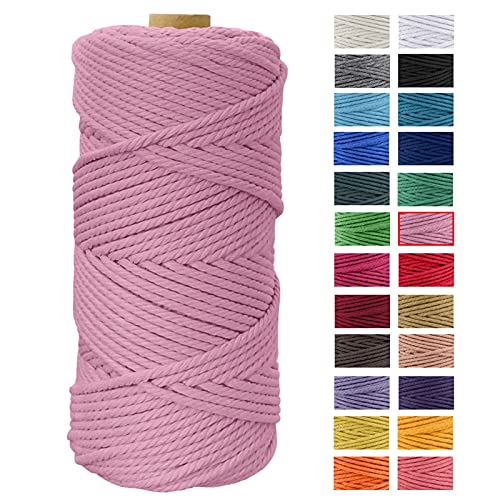 JeogYong Makramee Garn 4mm x 100m Naturliches Baumwollegarn Kordel Makramee Blumenampel Natur Baumwolle Schnur Kettgarn für DIY Handwerk, Strick Hängepflanze, Traumfänger, Häkeln (Rosa) von JeogYong