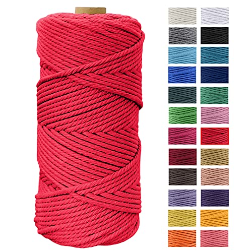 JeogYong Makramee Garn 4mm x 100m Naturliches Baumwollegarn Kordel Makramee Blumenampel Natur Baumwolle Schnur Kettgarn für DIY Handwerk, Strick Hängepflanze, Traumfänger, Häkeln (Rot) von JeogYong