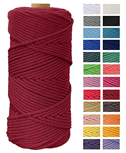 JeogYong Makramee-Schnur, 4 mmx90 m, dicke natürliche Baumwollschnur, Garnfaden, 4 Stränge, gedrehte Spule, Baumwollseil für Bastelarbeiten, Wandbehänge, Pflanzenaufhänger, Heimdekorationen (Weinrot) JeogYong Makramee-Schnur, 4 mmx90 m, dicke natürliche Baumwollschnur, Garnfaden, 4 Stränge, gedrehte Spule, Baumwollseil für Bastelarbeiten, Wandbehänge, Pflanzenaufhänger, Heimdekorationen (Weinrot) von JeogYong