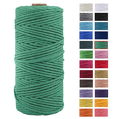 JeogYong Makramee Kordel Dicke Natürliche Baumwollkordel Garn Makramee Seil für Wandbehänge, Pflanzenaufhänger, DIY Handwerk, Heimdekoration, Geschenkverpackung, 3 mm x 100 m (Grün) von JeogYong