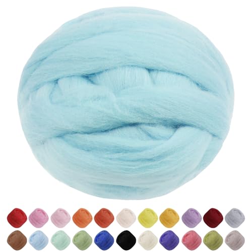 JeogYong Nadelfilzwolle, 100 g Wolle Roving Chunky Wollgarn, Aqua Blue Wool Roving Garn für Nadelfilzen, Nassfilzen, Filzprojekte, DIY Handwerk von JeogYong
