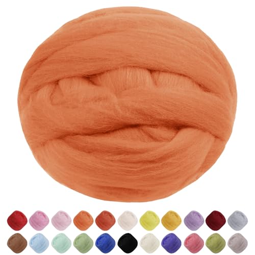 JeogYong Nadelfilzwolle, 100 g Wolle Roving Chunky Wollgarn, Orange Wolle Roving Garn für Nadelfilzen, Nassfilzen, Filzprojekte, DIY Handwerk von JeogYong