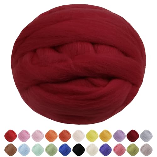JeogYong Nadelfilzwolle, 100 g Wolle Roving Chunky Wollgarn, Weinrotes Wollgarn, Vorgarn für Nadelfilzen, Nassfilzen, Filzprojekte, DIY Handwerk von JeogYong