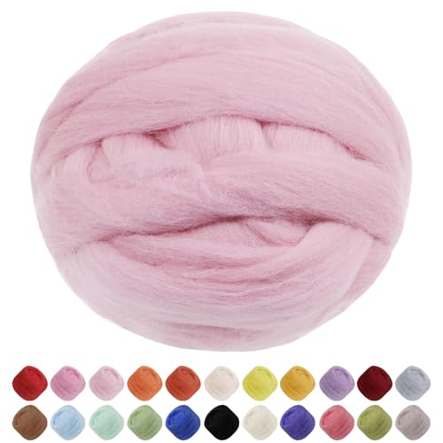 JeogYong Nadelfilzwolle, 100 g Wolle Roving Chunky Wollgarn, rosa Wolle Roving Garn für Nadelfilzen, Nassfilzen, Filzprojekte, DIY Handwerk von JeogYong