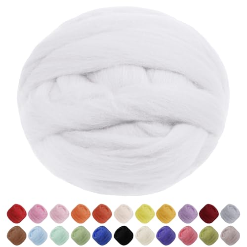 JeogYong Nadelfilzwolle, 100 g Wolle Roving Chunky Wollgarn, weißes Wollgarn, Vorgarn für Nadelfilzen, Nassfilzen, Filzprojekte, DIY Handwerk von JeogYong