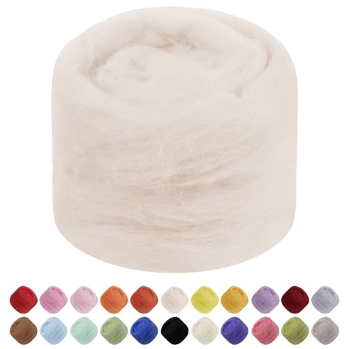 JeogYong Nadelfilzwolle, 50 g Wolle Roving Chunky Wollgarn, Beige Wolle Roving Garn für Nadelfilzen, Nassfilzen, Filzprojekte, DIY Handwerk von JeogYong