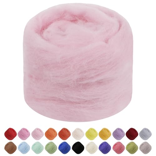 JeogYong Nadelfilzwolle, 50 g Wolle Roving Chunky Wollgarn, Rosa Wolle Roving Garn für Nadelfilzen, Nassfilzen, Filzprojekte, DIY Handwerk von JeogYong