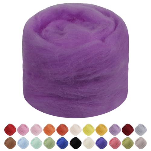 JeogYong Nadelfilzwolle, 50 g Wolle Roving Chunky Wollgarn, Trauben-lila Wolle Roving Garn für Nadelfilzen, Nassfilzen, Filzprojekte, DIY Handwerk von JeogYong