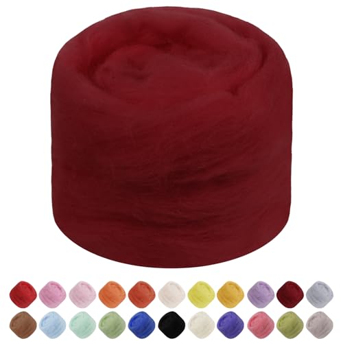 JeogYong Nadelfilzwolle, 50 g Wolle Roving Chunky Wollgarn, Weinrotes Wollgarn, Vorgarn für Nadelfilzen, Nassfilzen, Filzprojekte, DIY Handwerk von JeogYong