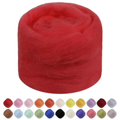 JeogYong Nadelfilzwolle, 50 g Wolle Roving Chunky Wollgarn, rotes Wollgarn, Roving Garn für Nadelfilzen, Nassfilzen, Filzprojekte, DIY Handwerk von JeogYong