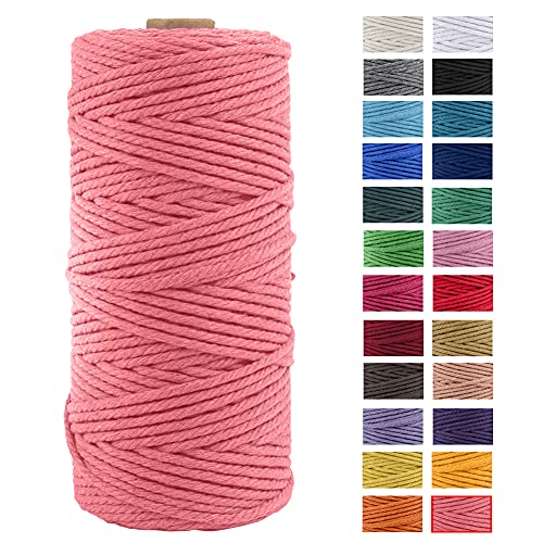 JeogYong Naturliches Baumwolle Garn, Baumwollgarn Makramee-Seil Weiches Baumwoll-Seil, zum Wandbehänge, Pflanzenhalter, Basteln, Heimtextilien, Geschenkverpackung 3mm x 109 Yards (Wassermelone rosa) von JeogYong
