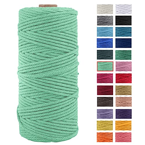 JeogYong Naturliches Baumwolle Garn, Baumwollgarn Makramee-Seil Weiches Baumwoll-Seil, zum Wandbehänge, Pflanzenhalter, Basteln, Heimtextilien, Geschenkverpackung 3mm x 100m (Algengrün) von JeogYong
