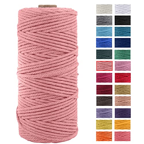 JeogYong Naturliches Baumwolle Garn, Baumwollgarn Makramee-Seil Weiches Baumwoll-Seil, zum Wandbehänge, Pflanzenhalter, Basteln, Heimtextilien, Geschenkverpackung 3mm x 100m (Pfirsichrosa) von JeogYong